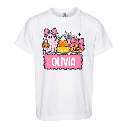 Personalized Halloween Sweatshirt, Custom Name Spooky Ghost Pumpkin, Halloween Gift for Boy & Girl