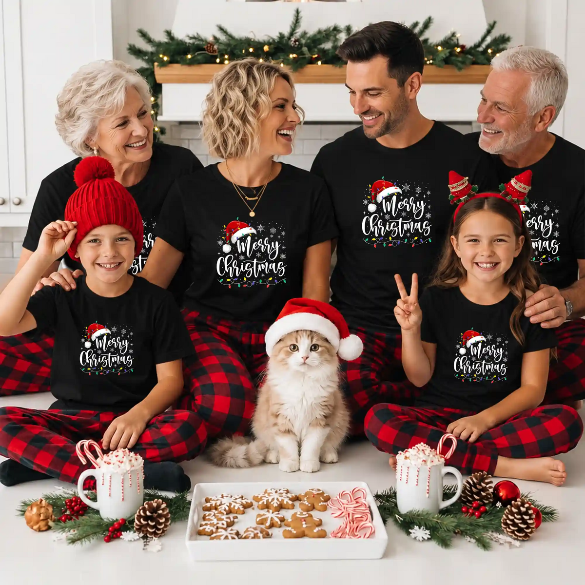 Matching Family Christmas Shirts, Merry Christmas Santa Hat Graphic Tees, Christmas Gift for Family