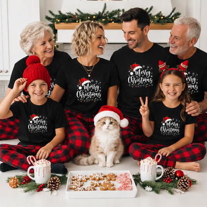 Matching Family Christmas Shirts, Merry Christmas Santa Hat Graphic Tees, Christmas Gift for Family