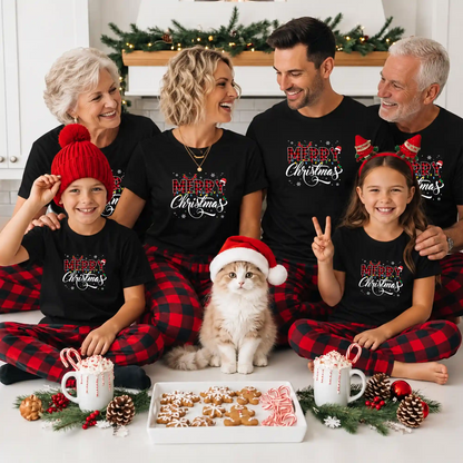 Matching Family Christmas Shirts, Merry Christmas Santa Hat Graphic Tees, Christmas Gift for Family