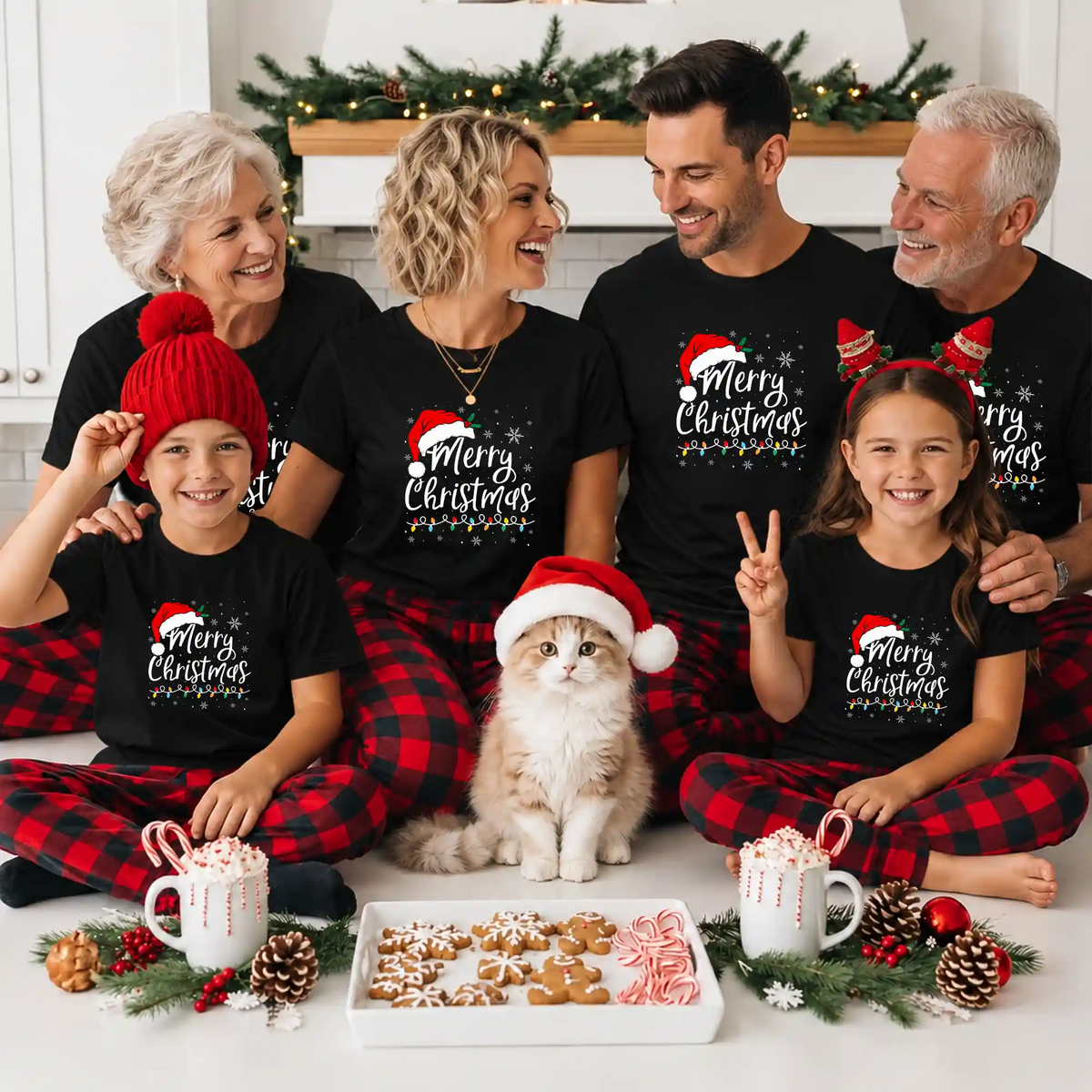 Matching Family Christmas Shirts, Merry Christmas Santa Hat Graphic Tees, Christmas Gift for Family