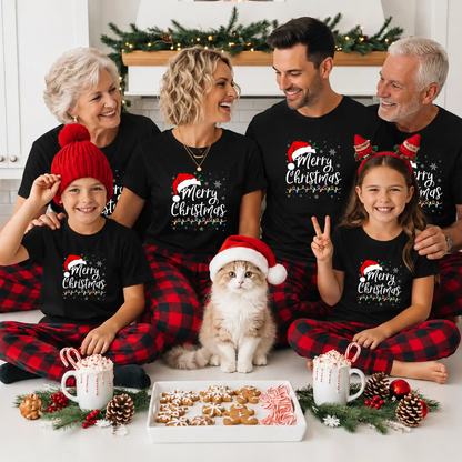 Matching Family Christmas Shirts, Merry Christmas Santa Hat Graphic Tees, Christmas Gift for Family