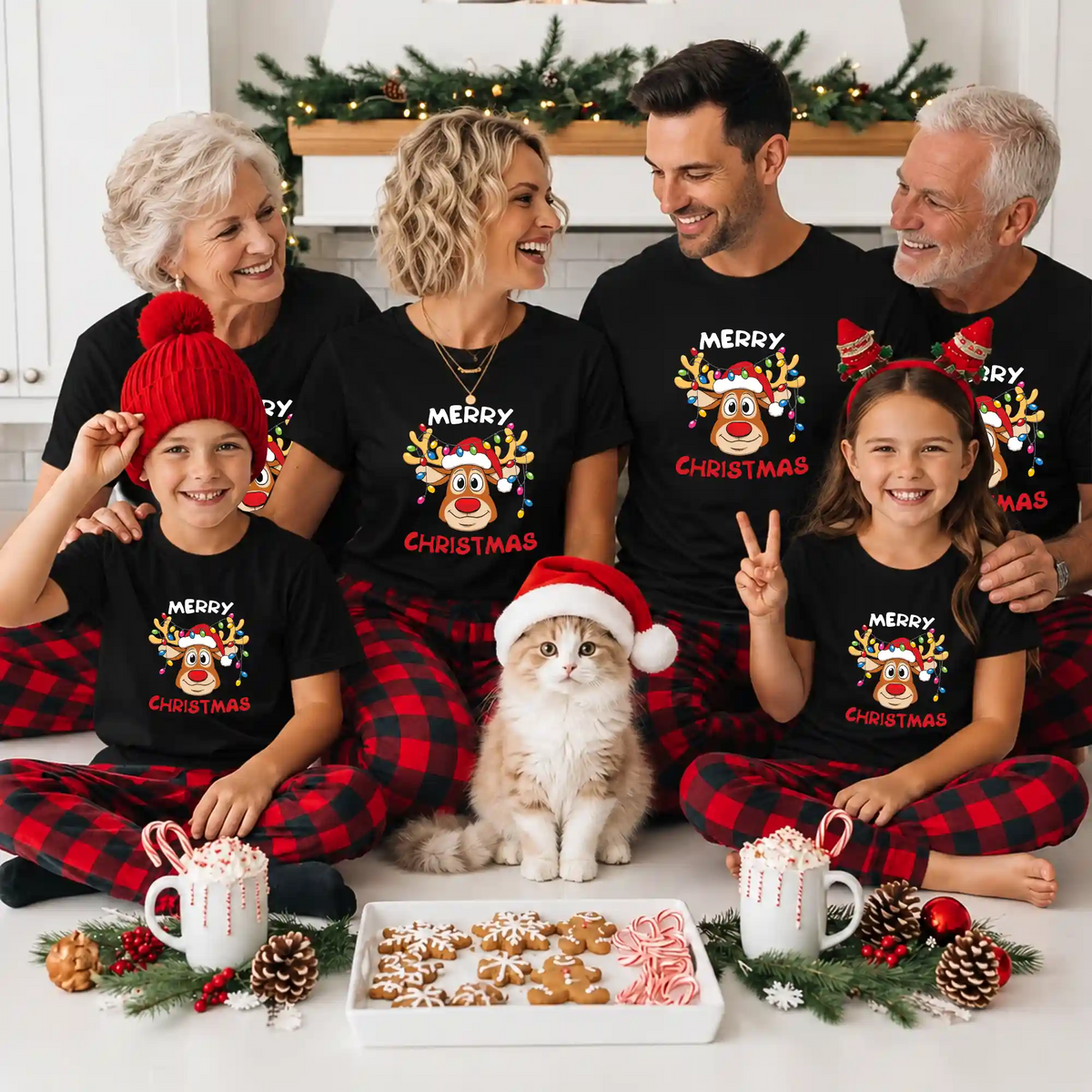 Matching Family Christmas Shirts, Merry Christmas Santa Hat Graphic Tees, Christmas Gift for Family