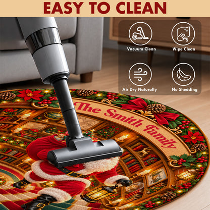 Personalized Christmas Round Rug - Custom Family Name Santa Claus 3D Effect Rug - Christmas Gift for Family