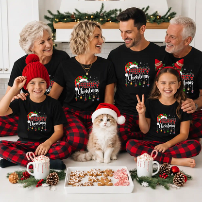 Matching Family Christmas Shirts, Merry Christmas Santa Hat Graphic Tees, Christmas Gift for Family
