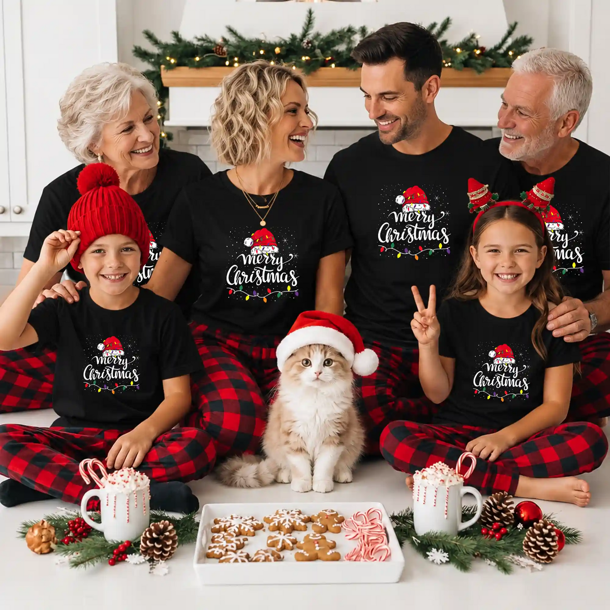Matching Family Christmas Shirts, Merry Christmas Santa Hat Graphic Tees, Christmas Gift for Family