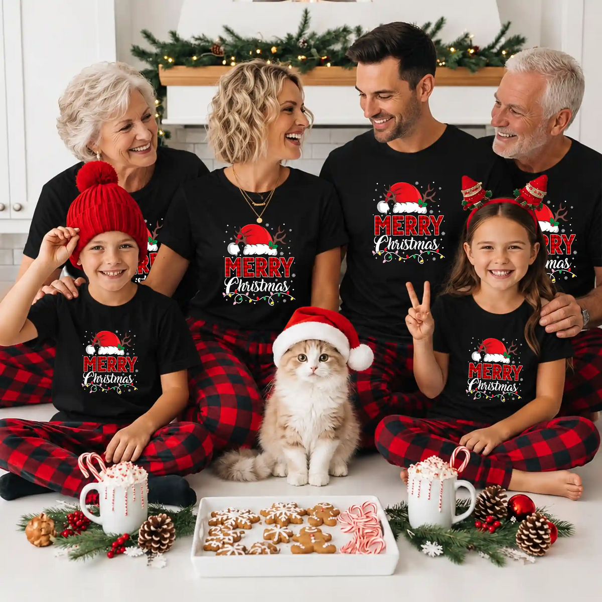 Matching Family Christmas Shirts, Merry Christmas Santa Hat Graphic Tees, Christmas Gift for Family