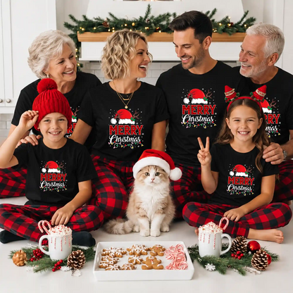 Matching Family Christmas Shirts, Merry Christmas Santa Hat Graphic Tees, Christmas Gift for Family
