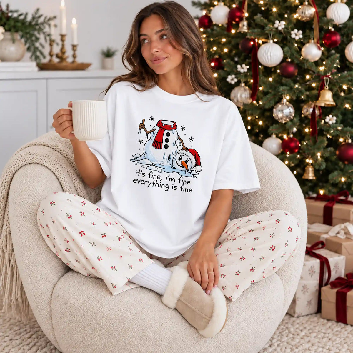 Funny Snowman Christmas Sweatshirt, Everything Is Fine Holiday Graphic Tee, Christmas Gift