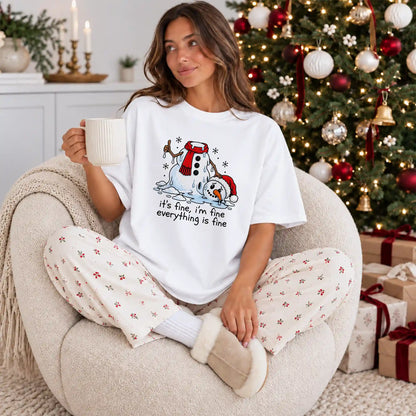 Funny Snowman Christmas Sweatshirt, Everything Is Fine Holiday Graphic Tee, Christmas Gift