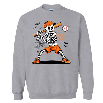 Baseball Skeleton Graphic Halloween Sweatshirt, Spooky Baseball Player Shirt, Funny Halloween Gift