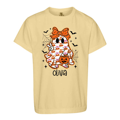 Personalized Halloween Sweatshirt, Custom Name Spooky Ghost Pumpkin, Halloween Gift for Boy & Girl