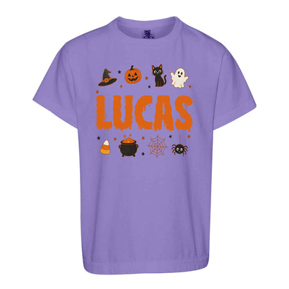 Personalized Halloween Sweatshirt, Custom Name Spooky Ghost Pumpkin, Halloween Gift for Boy & Girl