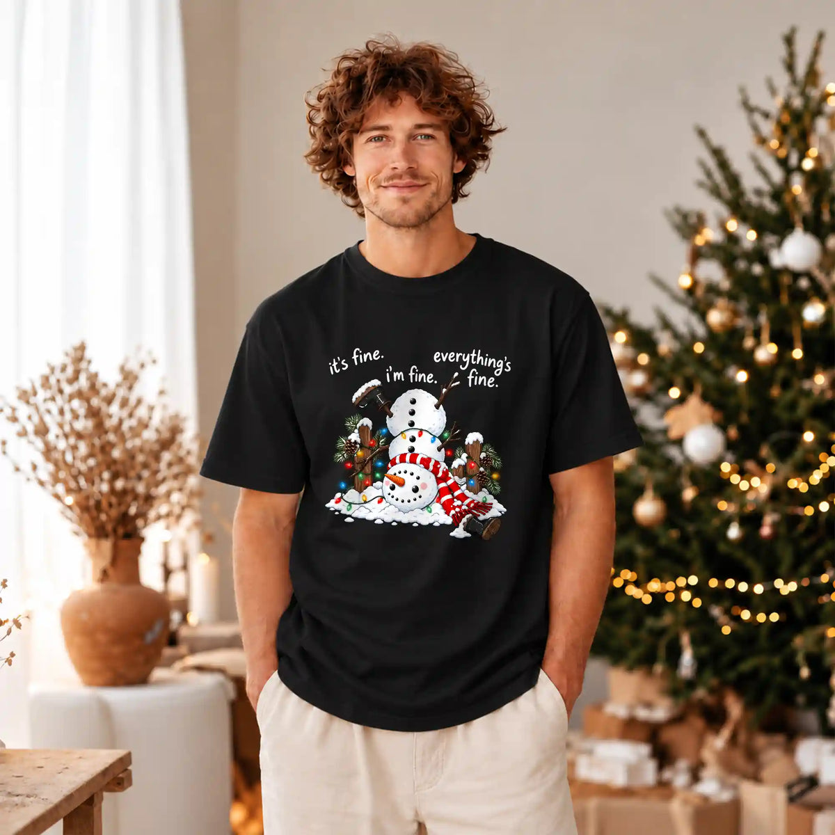Funny Snowman Christmas Sweatshirt, Everything Is Fine Holiday Graphic Tee, Christmas Gift