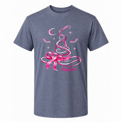 Personalized Breast Cancer Awareness Halloween Sweatshirt, Pink Ribbon Witch Hat Gift For Her, Family