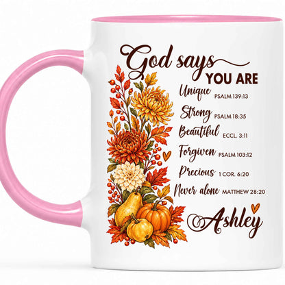 Personalized Thanksgiving Mug - God Says You Are Christian Coffee Cup - Fall Faith Gift for Friends, Self Gift