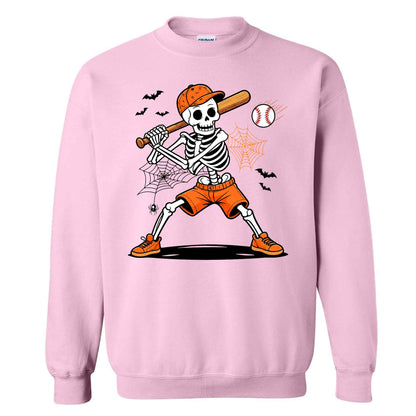 Baseball Skeleton Graphic Halloween Sweatshirt, Spooky Baseball Player Shirt, Funny Halloween Gift