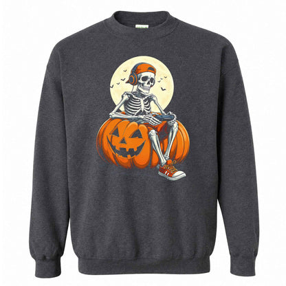 Skeleton Gamer Halloween Sweatshirt, Boys Pumpkin Gaming Shirt, Funny Halloween Gift