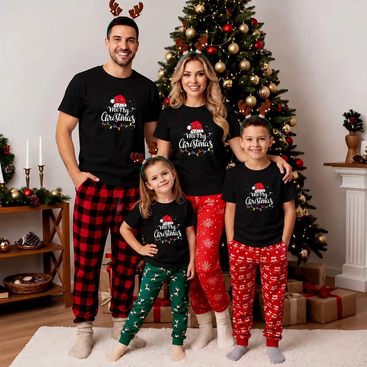 Matching Family Christmas Shirts, Merry Christmas Santa Hat Graphic Tees, Christmas Gift for Family