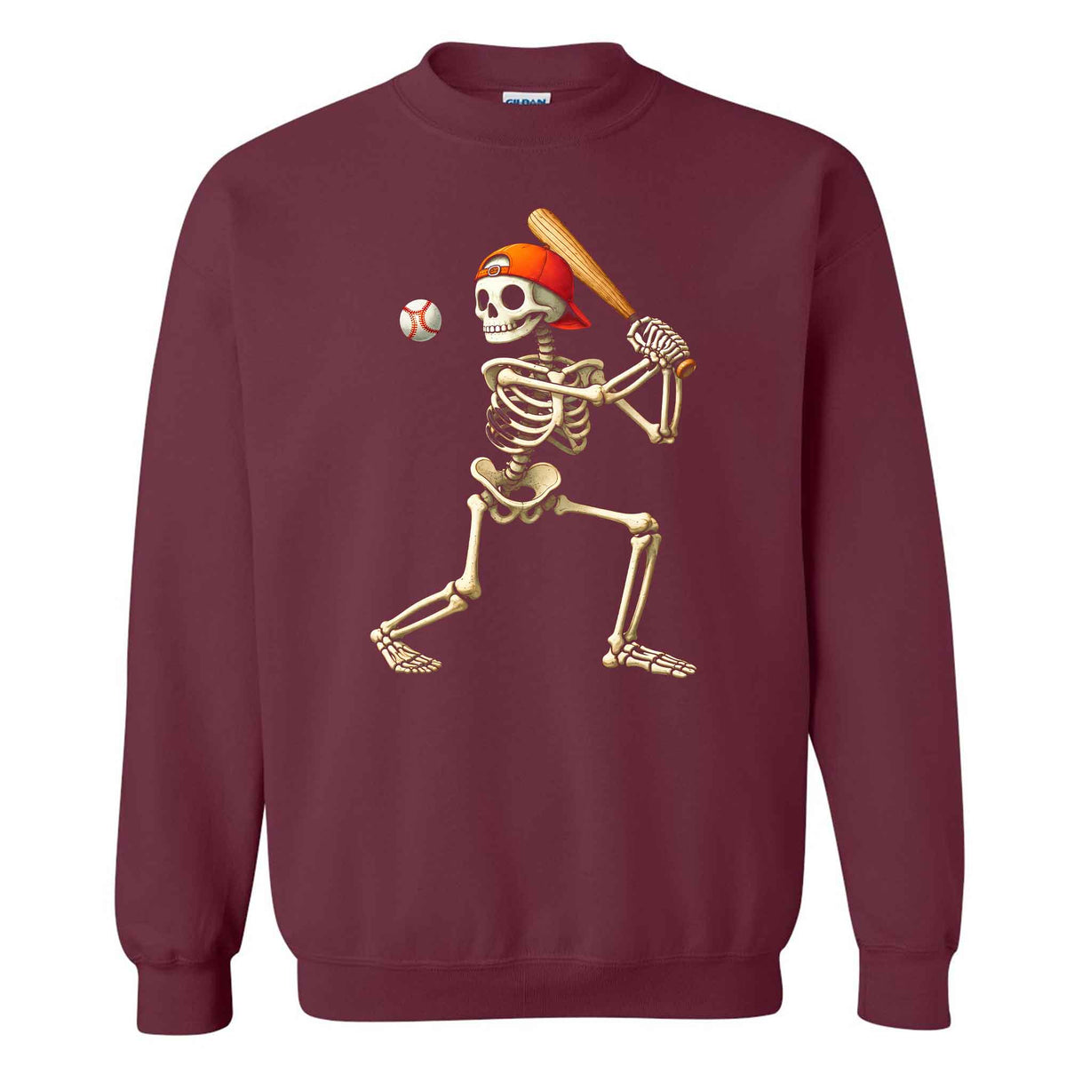 Baseball Skeleton Graphic Halloween Sweatshirt, Spooky Baseball Player Shirt, Funny Halloween Gift