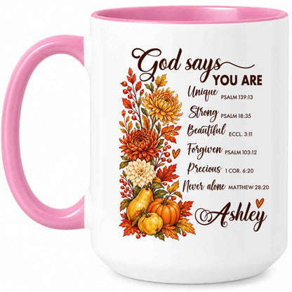 Personalized Thanksgiving Mug - God Says You Are Christian Coffee Cup - Fall Faith Gift for Friends, Self Gift