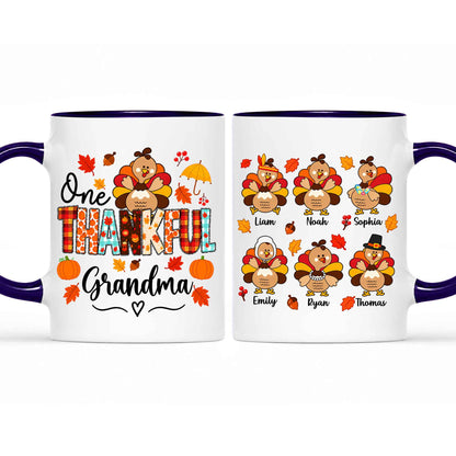 Personalized Thanksgiving Mug - One Thankful Grandma Turkey Mug - Thanksgiving Gift for Family