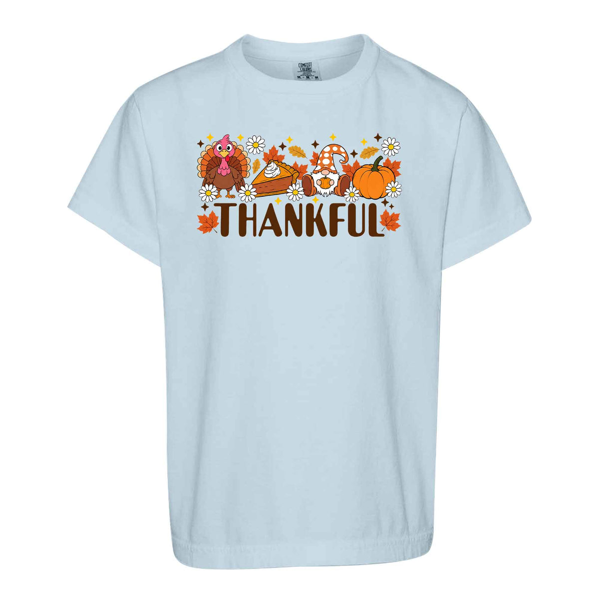 Girls Thanksgiving Shirt, Grateful Thankful Blessed Turkey Pumpkin Bow, Fall Gift for Kids & Women