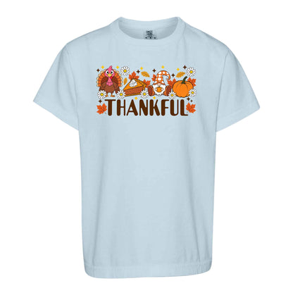 Girls Thanksgiving Shirt, Grateful Thankful Blessed Turkey Pumpkin Bow, Fall Gift for Kids & Women