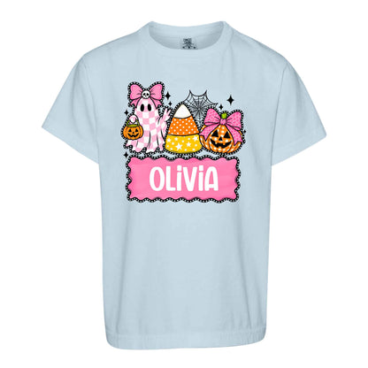Personalized Halloween Sweatshirt, Custom Name Spooky Ghost Pumpkin, Halloween Gift for Boy & Girl