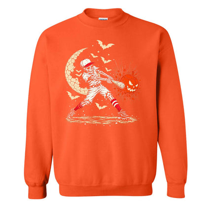 Baseball Skeleton Graphic Halloween Sweatshirt, Spooky Baseball Player Shirt, Funny Halloween Gift