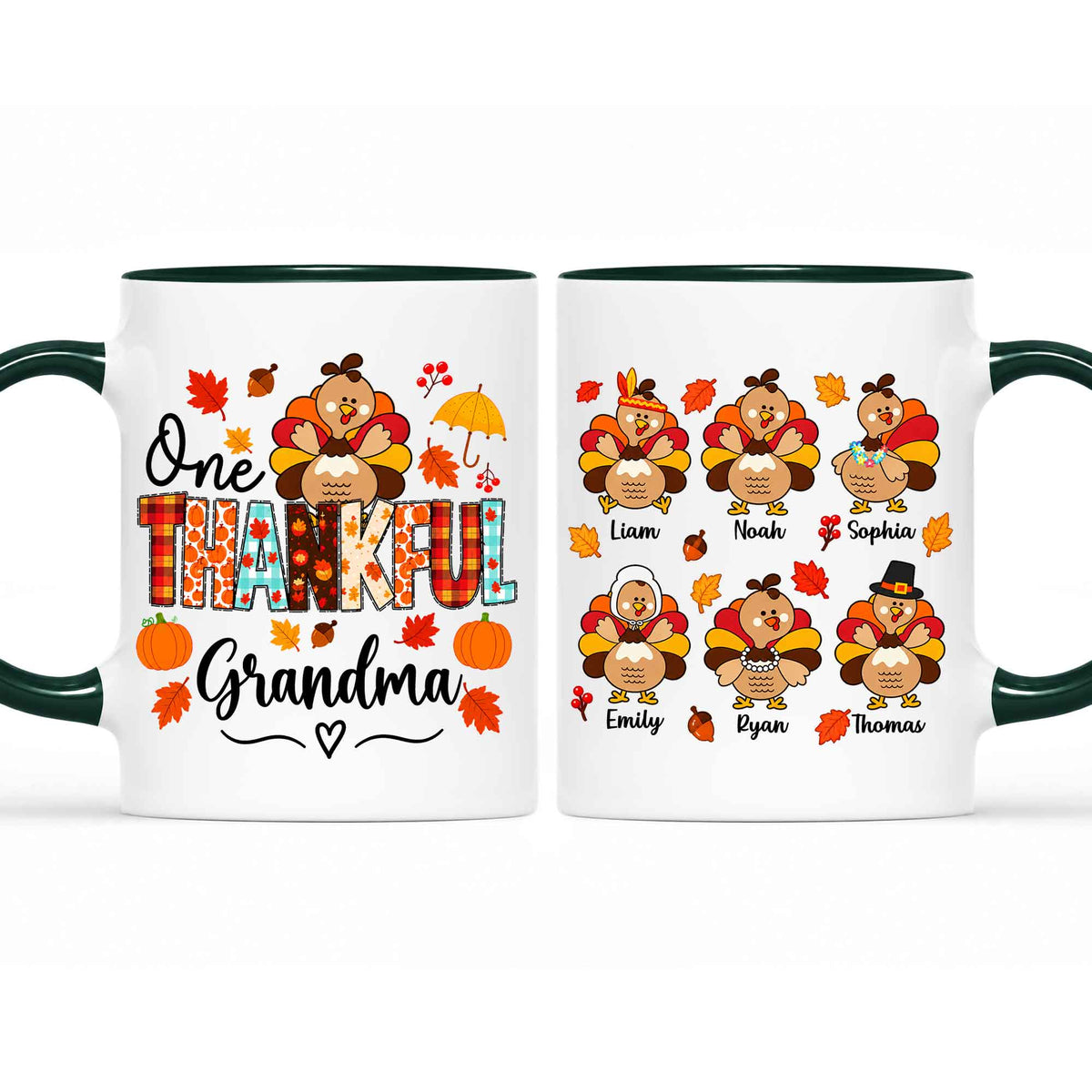Personalized Thanksgiving Mug - One Thankful Grandma Turkey Mug - Thanksgiving Gift for Family