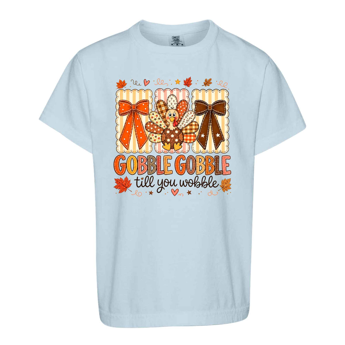 Girls Thanksgiving Shirt, Grateful Thankful Blessed Turkey Pumpkin Bow, Fall Gift for Kids & Women