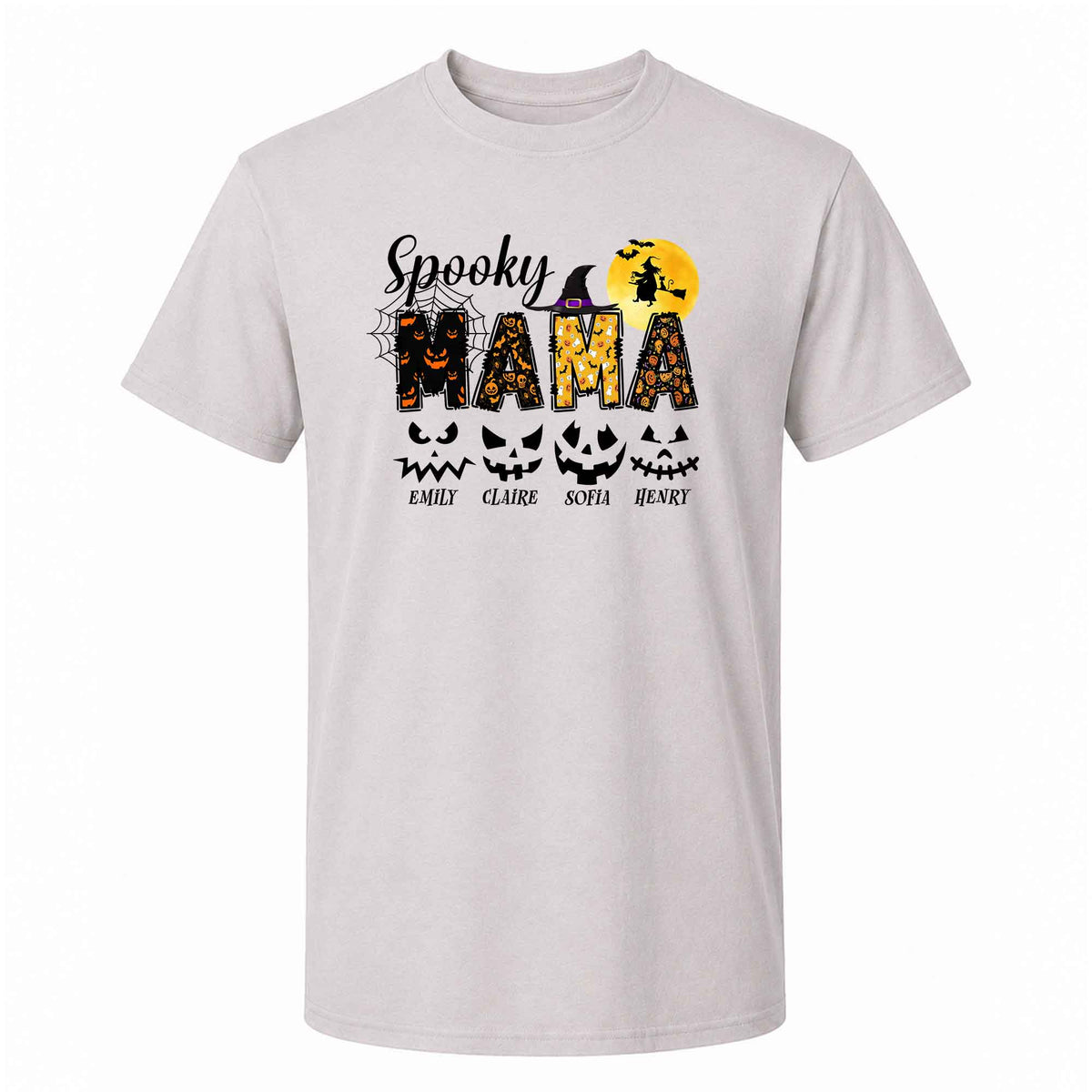 Personalized Halloween Shirt for Grandma & Mom - Custom Name Spooky Pumpkin Face Shirt - Cute Halloween Gift