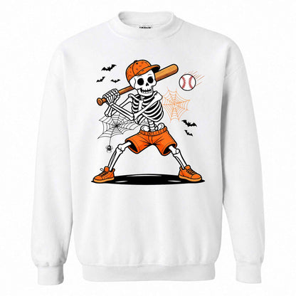 Baseball Skeleton Graphic Halloween Sweatshirt, Spooky Baseball Player Shirt, Funny Halloween Gift