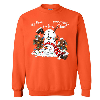 Funny Snowman Christmas Sweatshirt, Everything Is Fine Holiday Graphic Tee, Christmas Gift