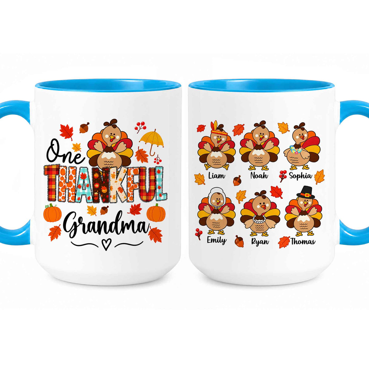 Personalized Thanksgiving Mug - One Thankful Grandma Turkey Mug - Thanksgiving Gift for Family
