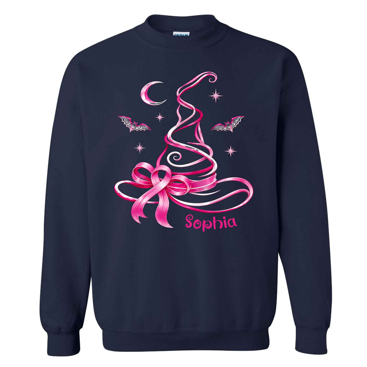 Personalized Breast Cancer Awareness Halloween Sweatshirt, Pink Ribbon Witch Hat Gift For Her, Family