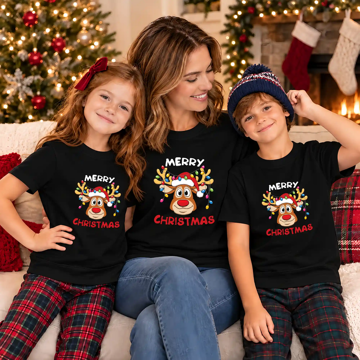 Matching Family Christmas Shirts, Merry Christmas Santa Hat Graphic Tees, Christmas Gift for Family