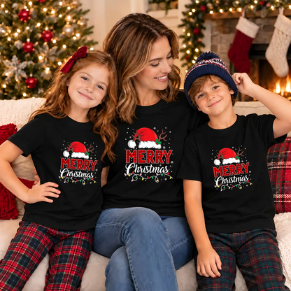 Matching Family Christmas Shirts, Merry Christmas Santa Hat Graphic Tees, Christmas Gift for Family