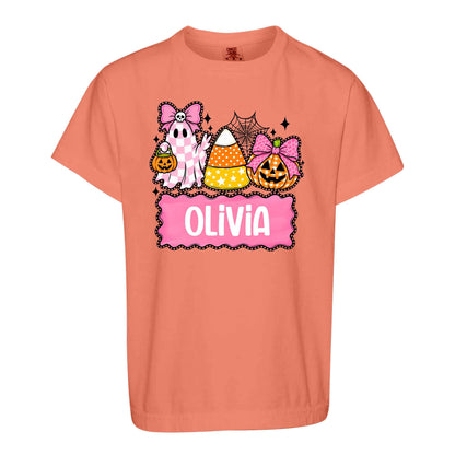 Personalized Halloween Sweatshirt, Custom Name Spooky Ghost Pumpkin, Halloween Gift for Boy & Girl