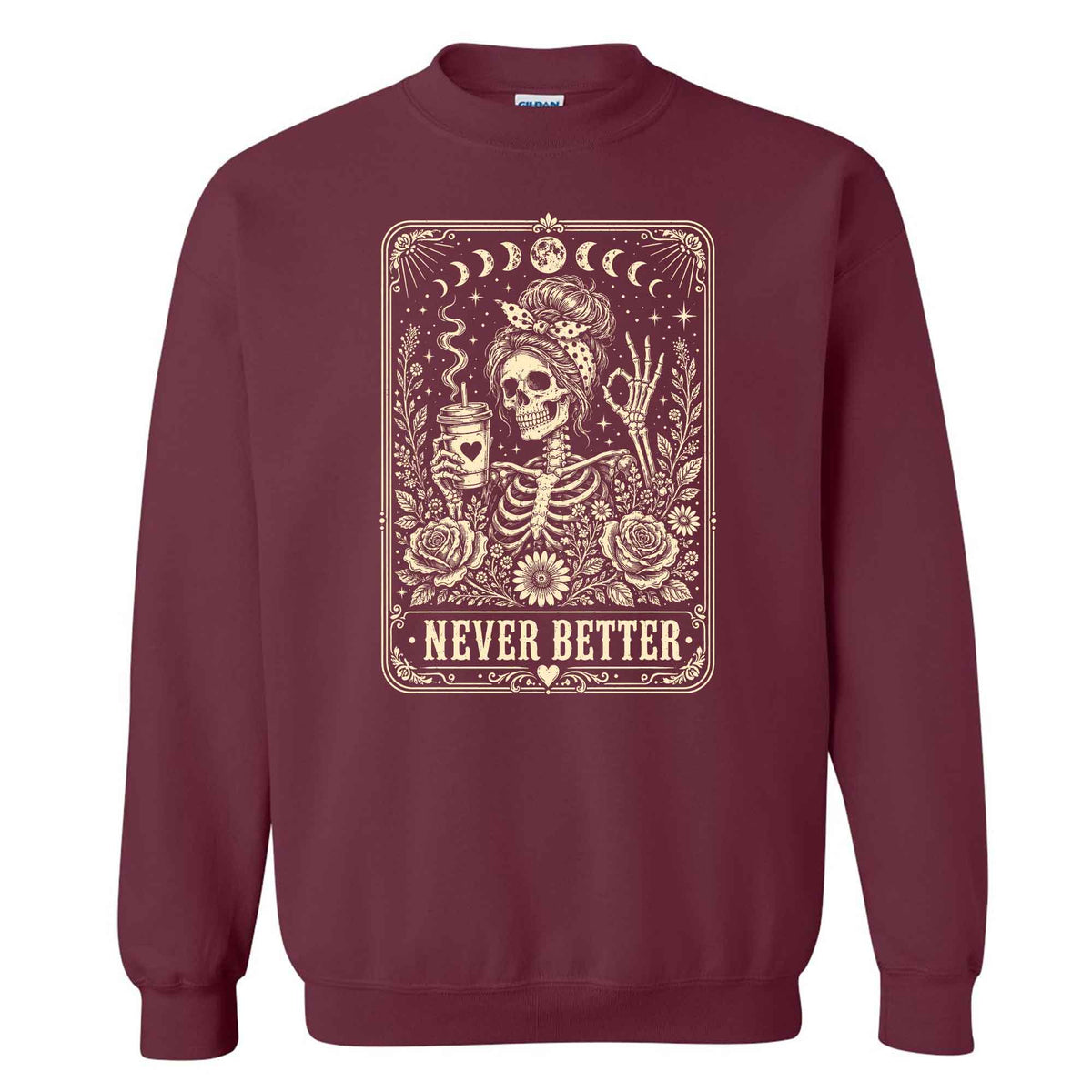 Funny Skeleton Coffee Halloween Sweatshirt, Never Better Graphic, Halloween Gift