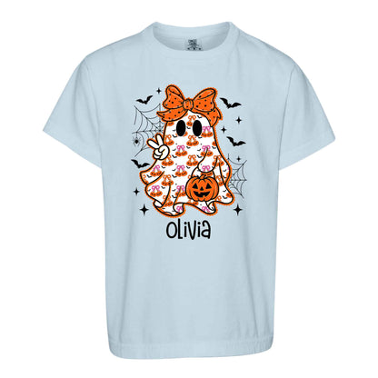 Personalized Halloween Sweatshirt, Custom Name Spooky Ghost Pumpkin, Halloween Gift for Boy & Girl