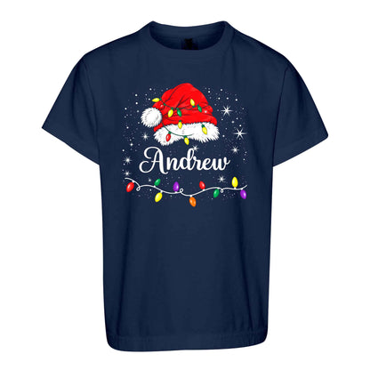 Personalized Family Christmas Shirts, Matching Santa Hat Tees, Custom Name Holiday Gift