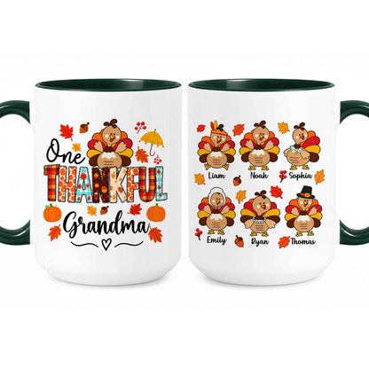 Personalized Thanksgiving Mug - One Thankful Grandma Turkey Mug - Thanksgiving Gift for Family