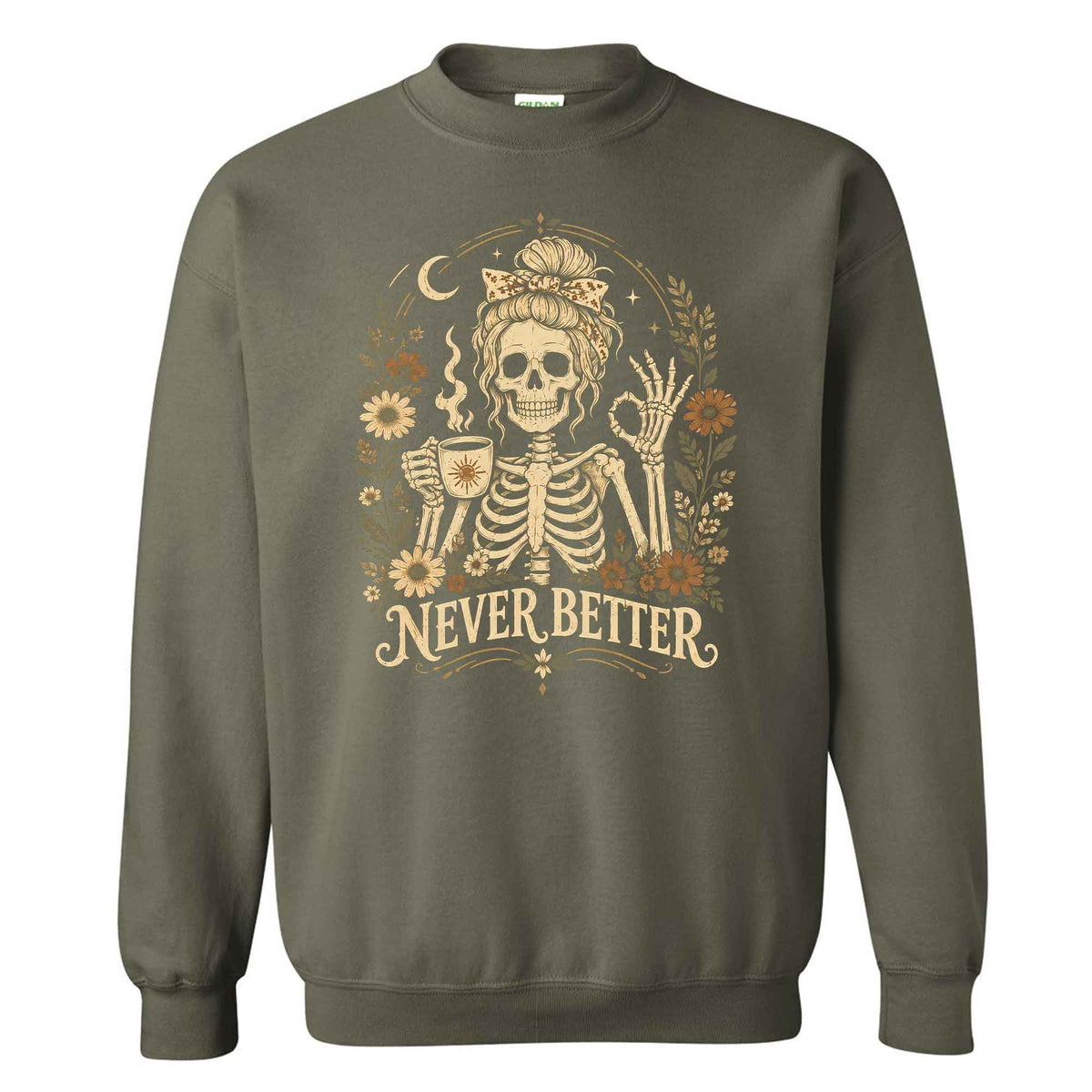 Funny Skeleton Coffee Halloween Sweatshirt, Never Better Graphic, Halloween Gift