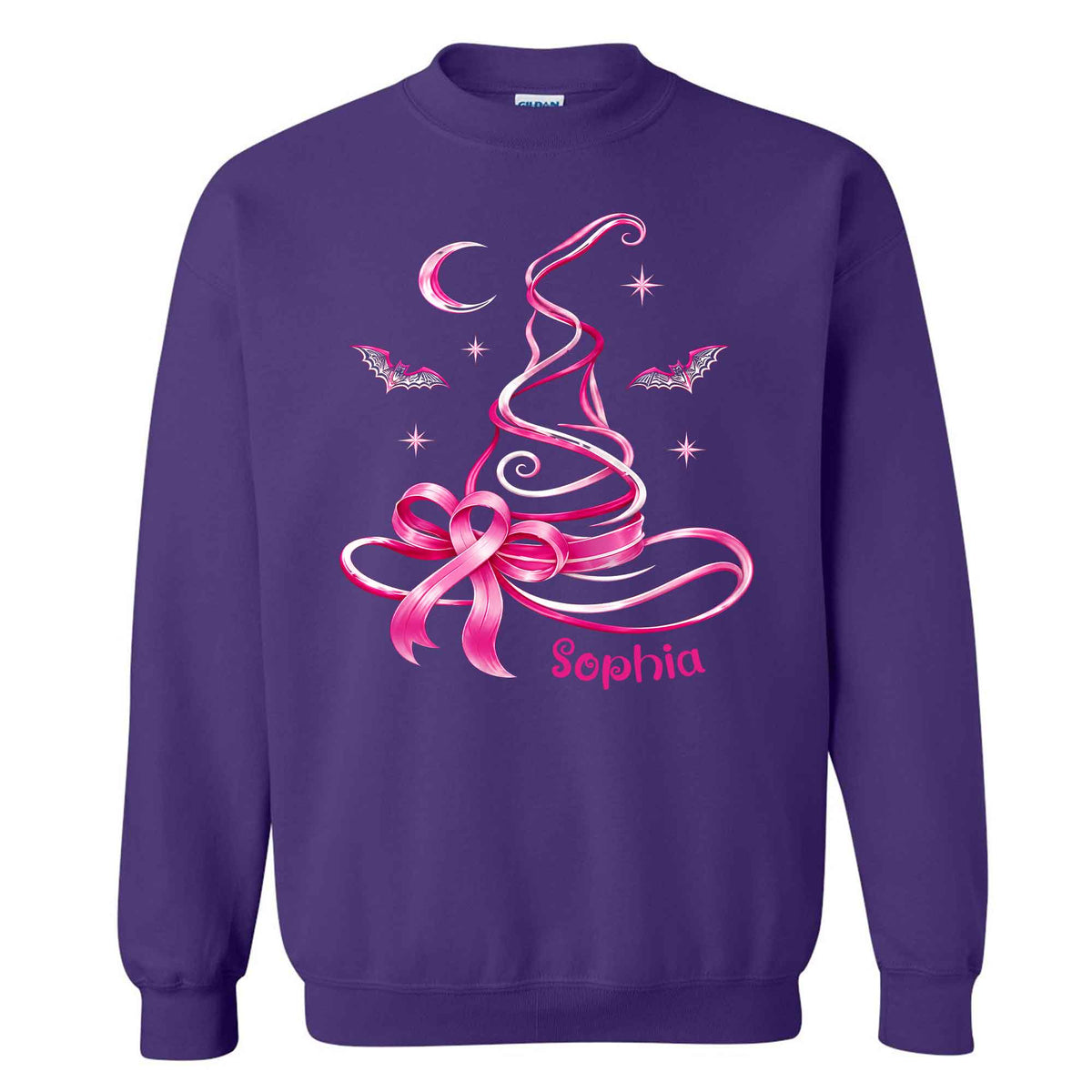 Personalized Breast Cancer Awareness Halloween Sweatshirt, Pink Ribbon Witch Hat Gift For Her, Family