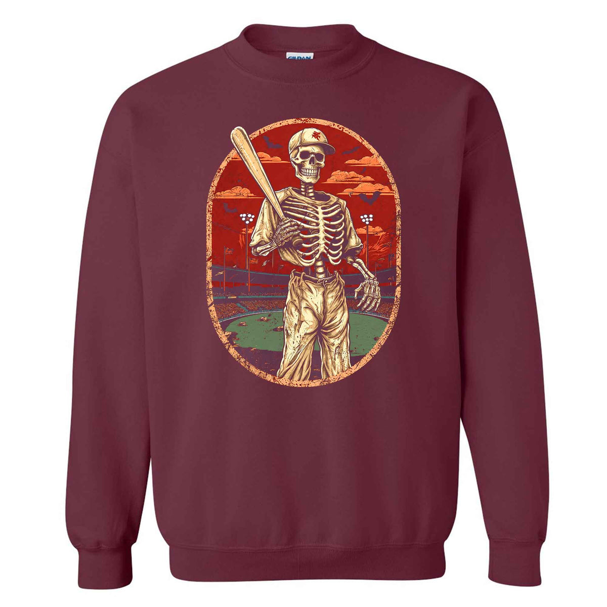 Baseball Skeleton Graphic Halloween Sweatshirt, Spooky Baseball Player Shirt, Funny Halloween Gift