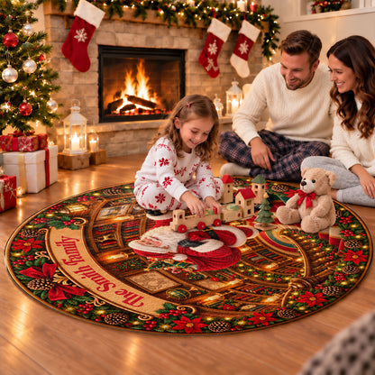 Personalized Christmas Round Rug - Custom Family Name Santa Claus 3D Effect Rug - Christmas Gift for Family