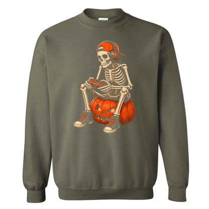 Skeleton Gamer Halloween Sweatshirt, Boys Pumpkin Gaming Shirt, Funny Halloween Gift