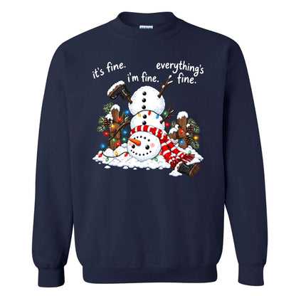 Funny Snowman Christmas Sweatshirt, Everything Is Fine Holiday Graphic Tee, Christmas Gift